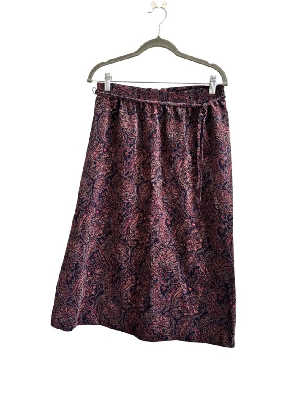 Vintage Povtec Paisley Velvet A Line Midi Skirt Purple Red Cotton Lightweight - Picture 3 of 14